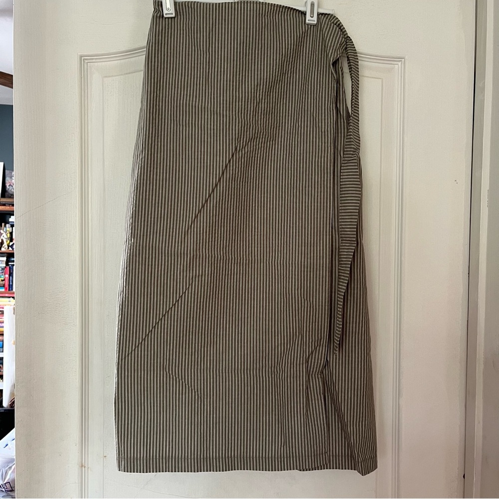 NWOT Olive Cotton Striped Wrap Skirt